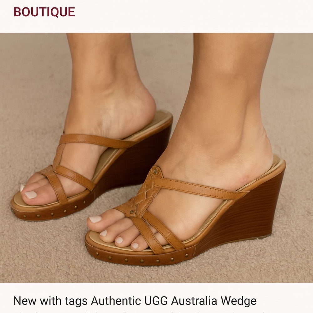 Tan Distressed Leather Studded Platform Wedges Made in Australia 🇦🇺 🏷️ NWT